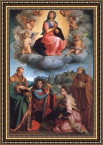 Saint Cosmas And Saint Damian Salvaged Framed Paintings - Virgin with Four Saints by Andrea del Sarto