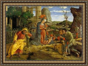 Shepherd Framed Paintings - Adoration of the Shepherds by Andrea Mantegna