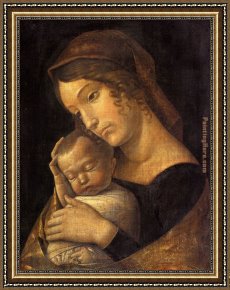 Child Framed Paintings - Madonna with Sleeping Child by Andrea Mantegna