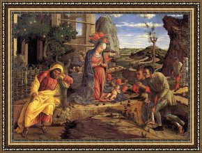 Shepherd Framed Paintings - The Adoration of the Shepherds by Andrea Mantegna