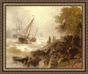 Andrea I Appiani Framed Paintings - Hafeneinfahrt Bei Rauher See by Andreas Achenbach