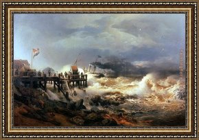 Storm Framed Paintings - Storm at Dutch Coast by Andreas Achenbach