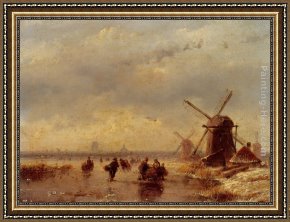 Andrea I Appiani Framed Paintings - Frozen Winter Landscape by Andreas Schelfhout
