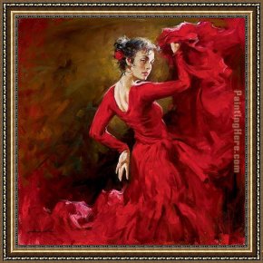 The Spanish Dancer Framed Paintings - Crimson Dancer by Andrew Atroshenko