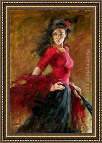 Flamenco Dancer with Fan Framed Paintings - The Fan Dancer by Andrew Atroshenko