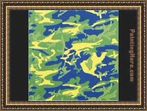 Composition II in Red Blue And Yellow Framed Paintings - Camouflage green blue yellow by Andy Warhol