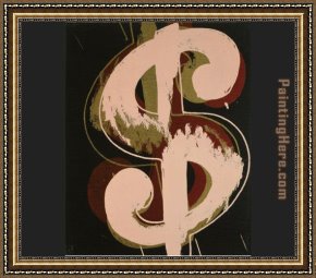 The Red Sign Framed Paintings - dollar sign beige and red by Andy Warhol