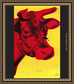 Yellow Cow Framed Paintings - Pink Cow by Andy Warhol