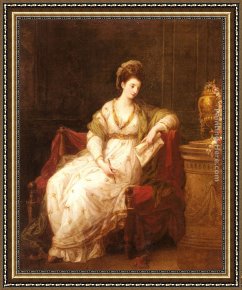 Portrait of a Lady Holding a Fan Framed Paintings - Portrait of Louise Henrietta Campbell, Later Lady Scarlett, as The Muse of Literature by Angelica Kauffmann