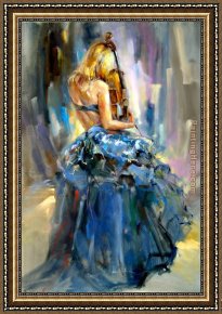 Anna at The Bar Framed Paintings - Dancing With a Violin 1 by Anna Razumovskaya