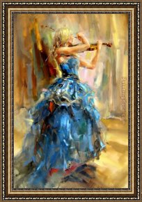 Anna at The Bar Framed Paintings - Dancing With a Violin 2 by Anna Razumovskaya