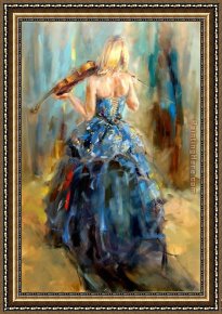 Anna at The Bar Framed Paintings - Dancing With a Violin 4 by Anna Razumovskaya