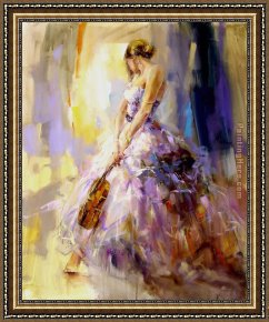 Anna at The Bar Framed Paintings - flirting With A Violin by Anna Razumovskaya