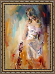 Violin And Glass Framed Paintings - Holding The Violin by Anna Razumovskaya