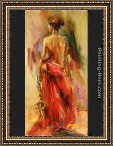 Anna at The Bar Framed Paintings - Lady In A Red Dress II by Anna Razumovskaya