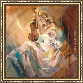 Twilight Romance by Brent Lynch Framed Paintings - Romance with a Violin by Anna Razumovskaya