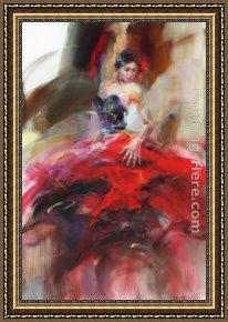 Scarlet Serenity Framed Paintings - Scarlet Salsa by Anna Razumovskaya