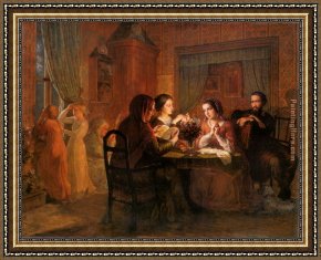 Le Poeme De L'ame - Le Vol De L'ame Framed Paintings - Le Poeme de l'ame - Le Toit paternal by Anne-Francois-Louis Janmot