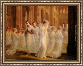 Le Poeme De L'ame - Le Vol De L'ame Framed Paintings - Le Poeme de l'ame - Premiere communion by Anne-Francois-Louis Janmot