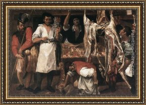 Annibale Carracci Framed Paintings - Butcher's Shop by Annibale Carracci