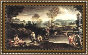 Annibale Carracci Framed Paintings - Fishing by Annibale Carracci