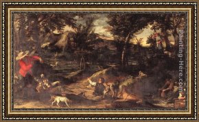 Annibale Carracci Framed Paintings - Hunting by Annibale Carracci