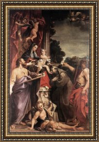 The Martyrdom of St. Matthew Framed Paintings - Madonna Enthroned with St Matthew by Annibale Carracci