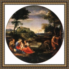 Flight Framed Paintings - Rest on Flight into Egypt by Annibale Carracci