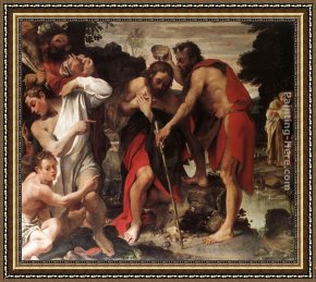 Annibale Carracci Framed Paintings - The Baptism of Christ by Annibale Carracci