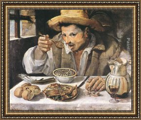 Annibale Carracci Framed Paintings - The Bean Eater by Annibale Carracci