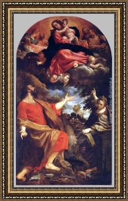 Annibale Carracci Framed Paintings - The Virgin Appears to St. Luke and Catherine by Annibale Carracci