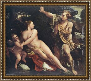 Annibale Carracci Framed Paintings - Venus and Adonis by Annibale Carracci