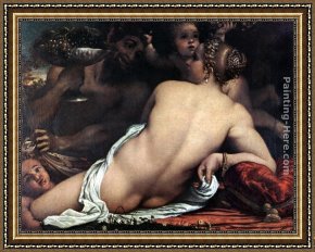 The Education of Cupid Framed Paintings - Venus with a Satyr and Cupids by Annibale Carracci