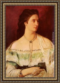 Friedrich Bamberger Framed Paintings - Portrait Of A Lady Wearing A Pearl Necklace by Anselm Friedrich Feuerbach