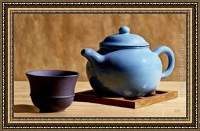 The Temptation of St. Anthony Framed Paintings - Blue Teapot by Anthony J. Ryder