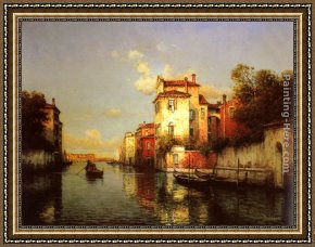 A Venetian Balcony Framed Paintings - Gondola on a Venetian Canal by Antoine Bouvard