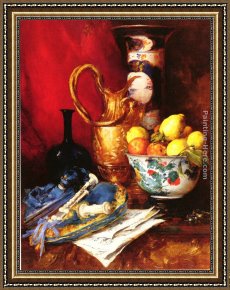 Antoine Framed Paintings - A Still Life with a Bowl of Fruit by Antoine Vollon