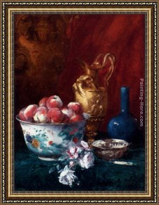 Antoine Framed Paintings - Still Life With Peaches by Antoine Vollon