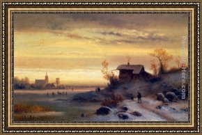 Early Winter in The Sierra Nevada Framed Paintings - Figures in a Winter Landscape by Anton Doll