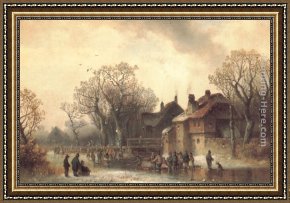 Au Caf Framed Paintings - Motiv aus Altenerding in Oberbayern by Anton Doll