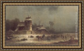 Au Caf Framed Paintings - Partie aus Pfarrkirchen im Rotthal by Anton Doll
