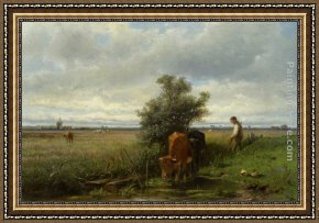 Cattle in a Pasture Framed Paintings - Cattle Watering by Anton Mauve