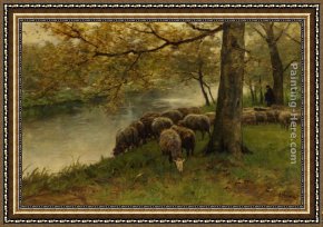 Calves Watering Framed Paintings - Sheep Watering by a River by Anton Mauve
