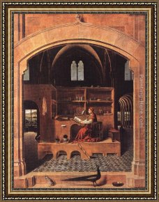 St Jerome Framed Paintings - St. Jerome in his Study by Antonello da Messina