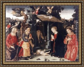 St Jerome Framed Paintings - Nativity with Sts Lawrence and Andrew by Antoniazzo Romano