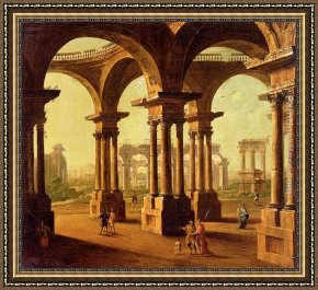 Classical Framed Paintings - Cappricio Of Roman Ruins with Classical Figures by Antonio Joli