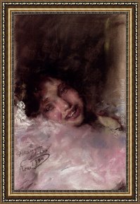 Antonio Paoletti Framed Paintings - A Young Girl Laughing by Antonio Mancini