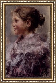 Antonio Paoletti Framed Paintings - Portrait Of A Young Girl by Antonio Mancini