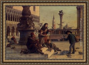 Feeding Framed Paintings - Feeding The Pigeons by Antonio Paoletti