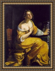 Penitent Magdalen Framed Paintings - Mary Magdalen by Artemisia Gentileschi